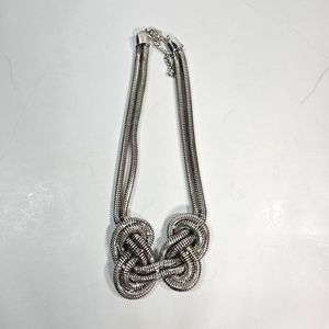 Silver Tone Snake Flexible Necklace Double Knot Chain Statement